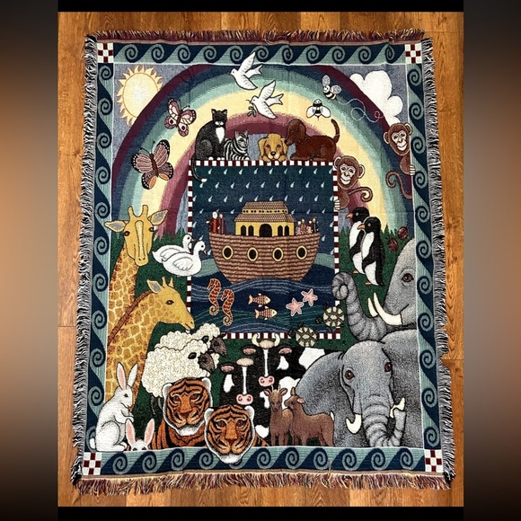 Vtg 1998 American Weavers Noah's Ark Throw Blanket Wall Tapestry USA 52x62 NEW - Picture 1 of 9